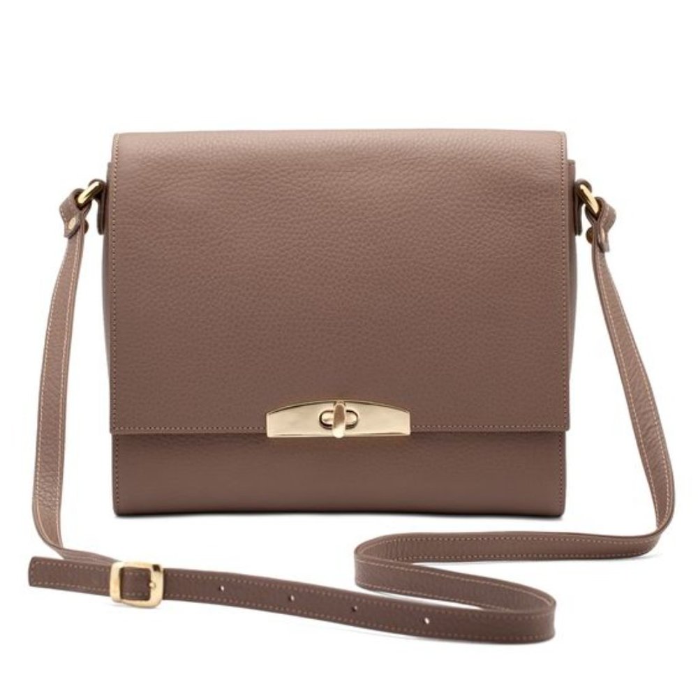 Cuyana Taupe Leather Crossbody Bag